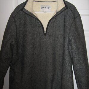 Orvis 1/4 Zip Fleece Lined Pullover Men's Size Large Gray Black
